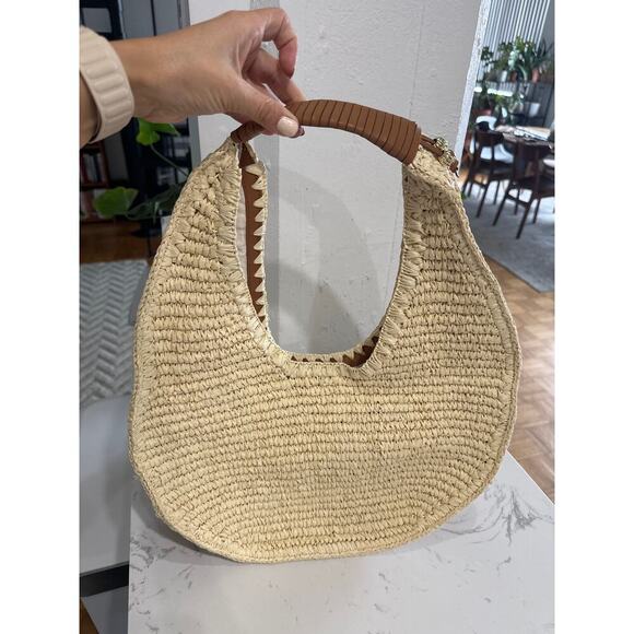 Talbots Leather Trim Straw Hobo Bag, Natural/Havana Tan, NWOT - Picture 1 of 10